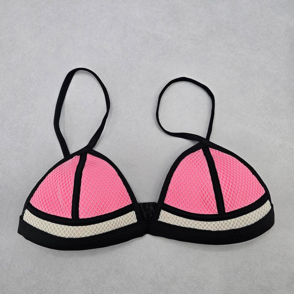 Black Pink Mesh Boho Triangle Padded Swim Sports Bra Beach Bikini Top‎ M Medium